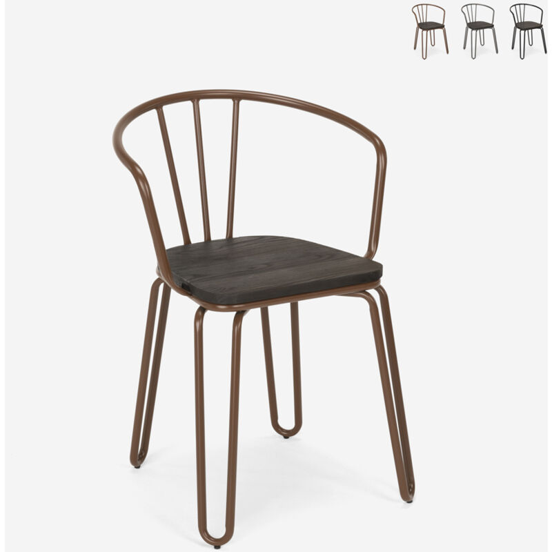

Sillas estilo tolix apoyabrazos de acero de diseño industrial para bar y cocina Ferrum Arm | Marrón