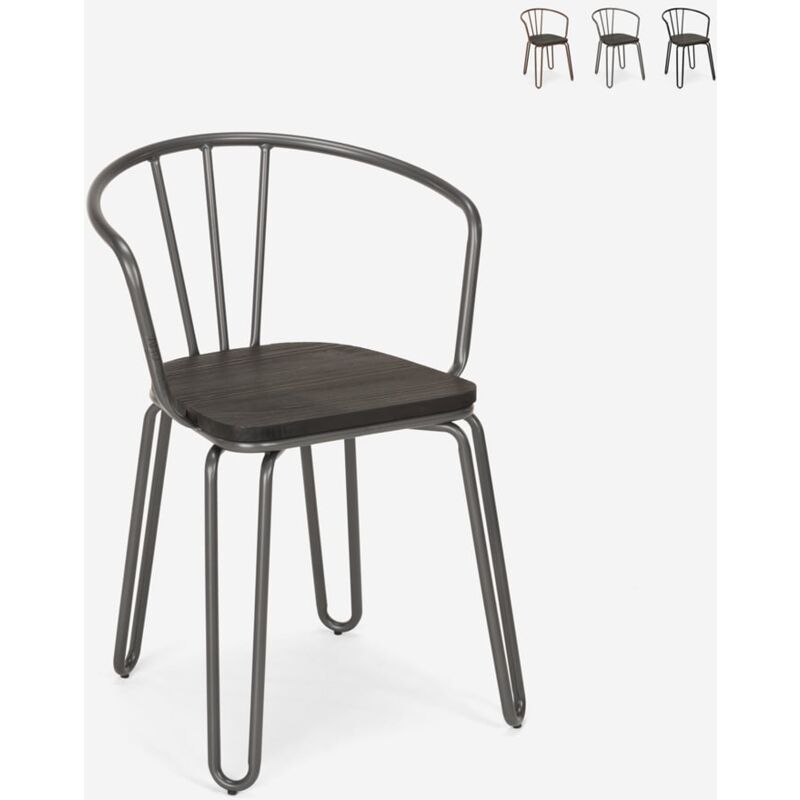 

Sillas estilo tolix apoyabrazos de acero de diseño industrial para bar y cocina Ferrum Arm | Gris Oscuro