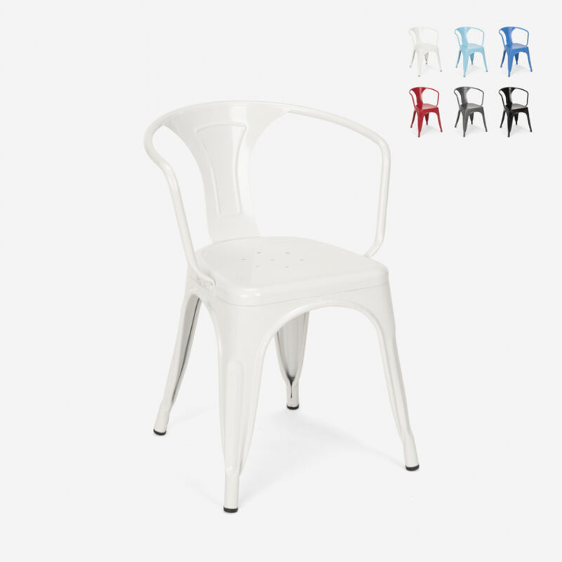 

Sillas Tolix con reposabrazos de acero para cocina y bar Diseño Moderno Steel Arm | Blanco
