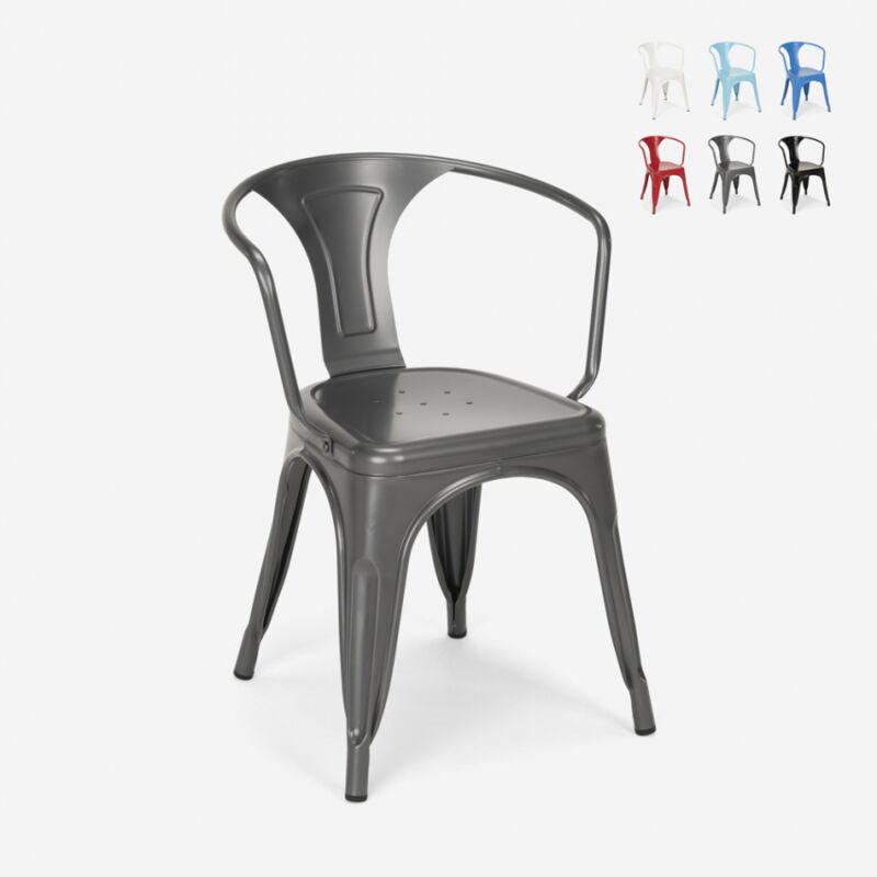 

Sillas Tolix con reposabrazos de acero para cocina y bar Diseño Moderno Steel Arm | Gris Oscuro