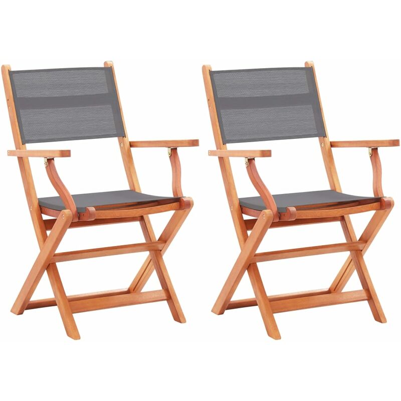 

Sillas jardín plegables 2 uds madera eucalipto textilene gris