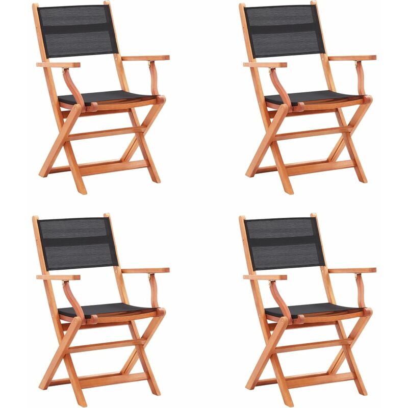 

Sillas jardín plegables 4 uds madera eucalipto textilene negro