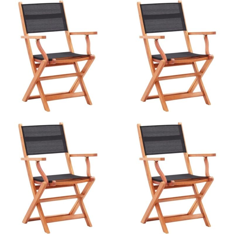 

vidaXL Sillas jardín plegables 4 uds madera eucalipto textilene negro - Negro