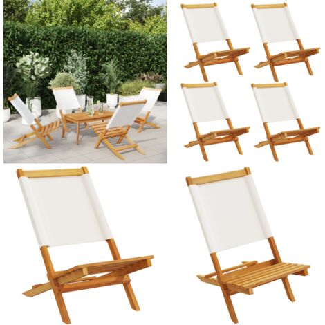 Sillas jardín plegables 4 uds tela madera maciza y tela crema - Sillas de jardín - Sillas de exterior