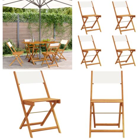 Sillas jardín plegables 4 uds tela madera maciza y tela crema - Sillas de jardín - Sillas de exterior