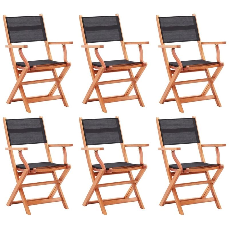 

Sillas jardín plegables 6 uds madera eucalipto textilene negro