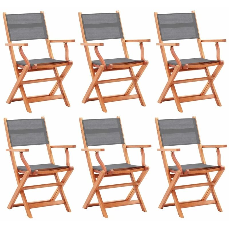 

Sillas jardín plegables 6 uds madera eucalipto y textilene gris