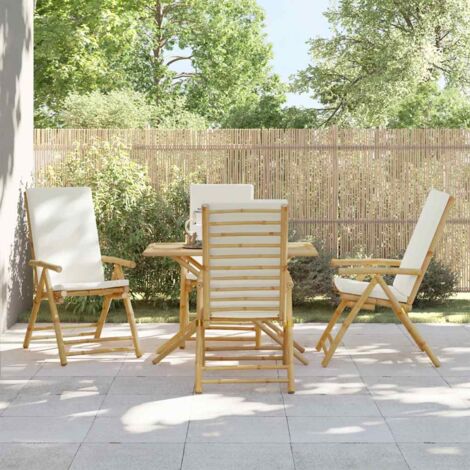 Sillas jardín plegables reclinables y cojines 4 uds bambú crema vidaXL