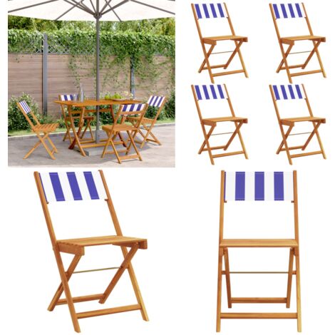 Sillas jardín reclinables 4 uds madera maciza tela azul blanco - Sillas plegables - Sillas de jardín reclinables