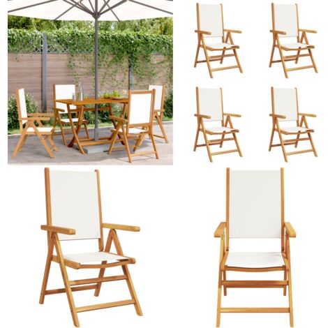 Sillas jardín reclinables 4 uds tela madera maciza blanco crema - Sillas de jardín - Sillas de exterior