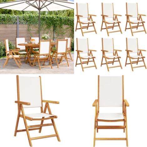 Sillas jardín reclinables 6 uds tela madera maciza blanco crema - Sillas de jardín - Sillas de exterior