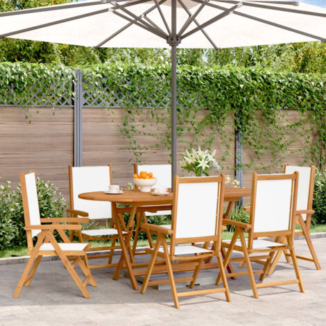 Sillas jardín reclinables 6 uds tela madera maciza  crema