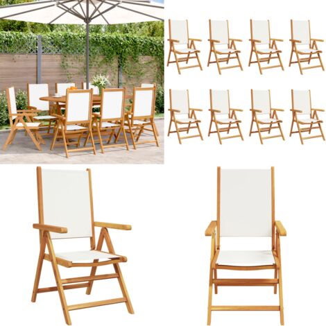 Sillas jardín reclinables 8 uds tela madera maciza blanco crema - Sillas de jardín - Sillas de exterior