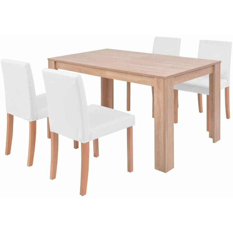 

Happyshopping - Sillas mesa de comedor 5 pzas roble cuero artificial color crema