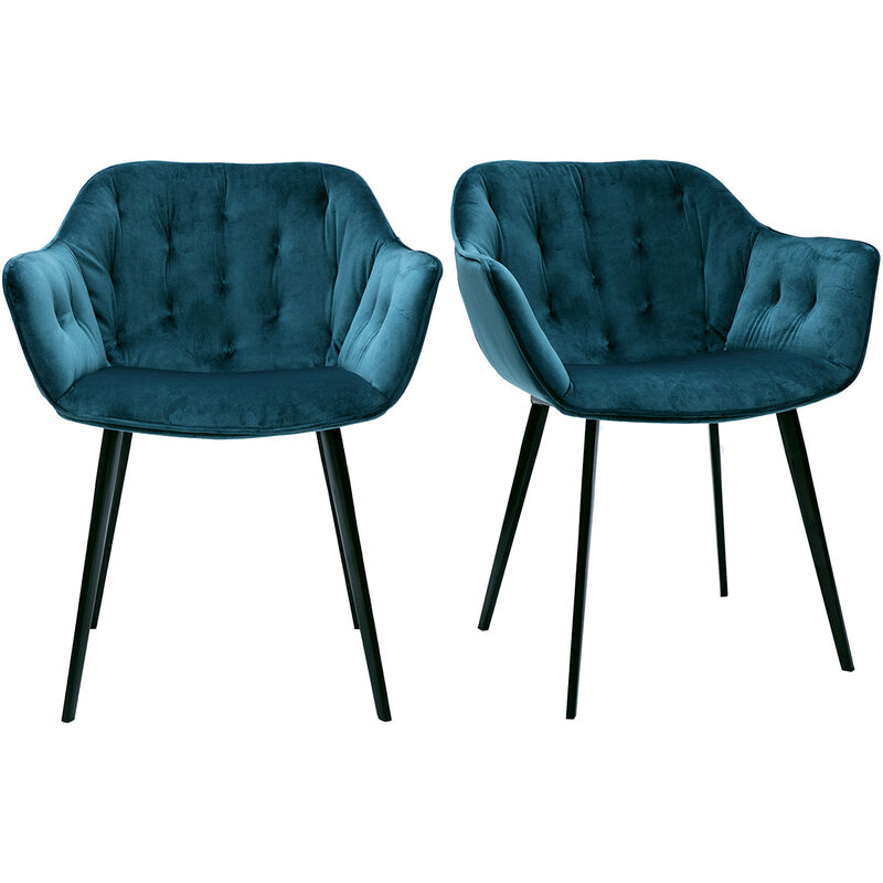 

Miliboo - Sillas modernas en terciopelo azul petróleo y patas metal negro (lote de 2) BURTON