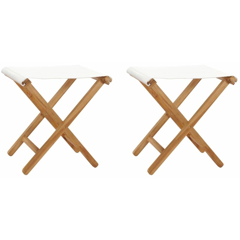 

Sillas plegables 2 uds madera maciza de teca tela blanco crema - Crema
