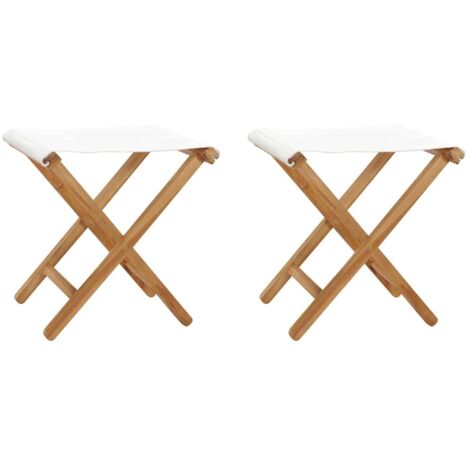 Sillas plegables 2 uds madera maciza de teca tela  crema