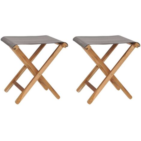 Sillas plegables 2 uds madera maciza de teca y tela gris oscuro