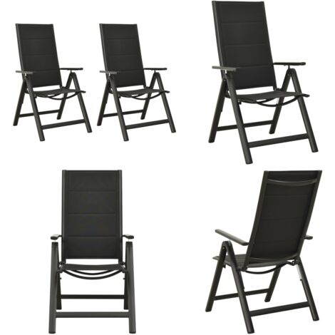 Sillas plegables de jardín 2 uds textileno aluminio negro - Sillas de jardín - Sillas de jardín de aluminio