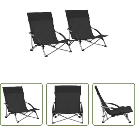 Sillas plegables -  Sillas de playa plegables 2 unidades tela negras