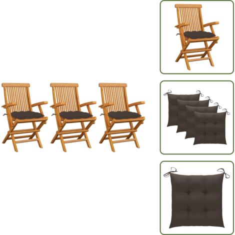Sillas plegables - vidaXL Sillas de jardín 3 uds madera teca con cojines gris taupe - Muebles de jardín