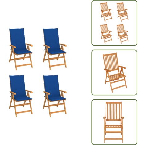 Sillas plegables - vidaXL Sillas de jardín 4 uds madera de teca con cojines azul royal - Sillas reclinables