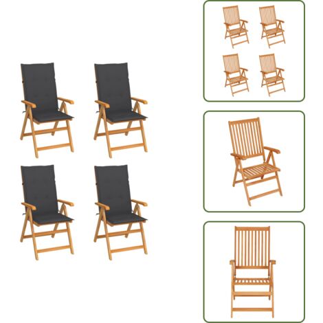 Sillas plegables - vidaXL Sillas de jardín 4 uds madera de teca y cojines gris antracita - Sillas reclinables