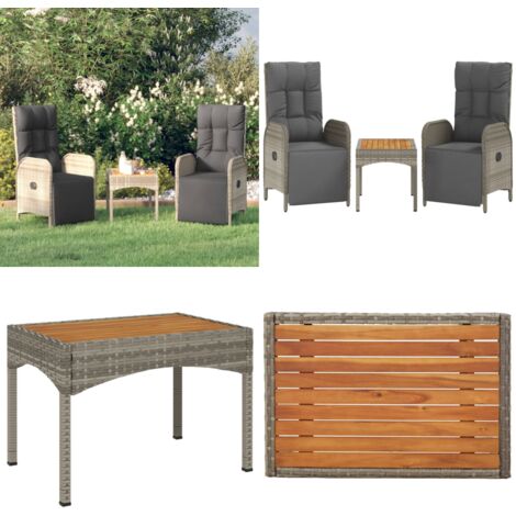Sillas reclinables jardín 2 uds con mesa ratán sintético gris - Mesa de jardín - Sillas de jardín con mesa