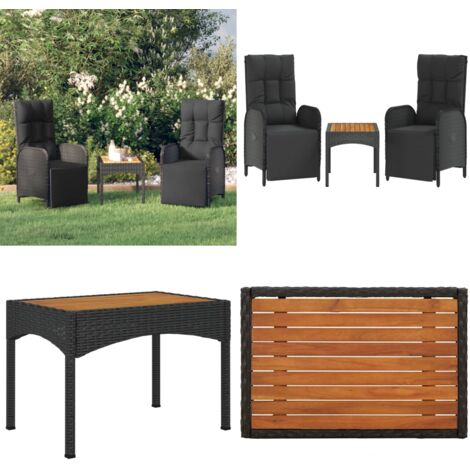 Sillas reclinables jardín 2 uds con mesa ratán sintético negro - Mesa de jardín - Sillas de jardín con mesa