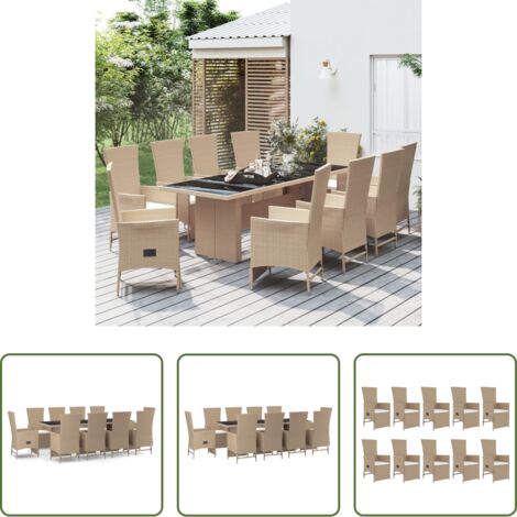 Sillas reclinables -  Set comedor de jardín 11 pzas con cojines ratán sintético beige