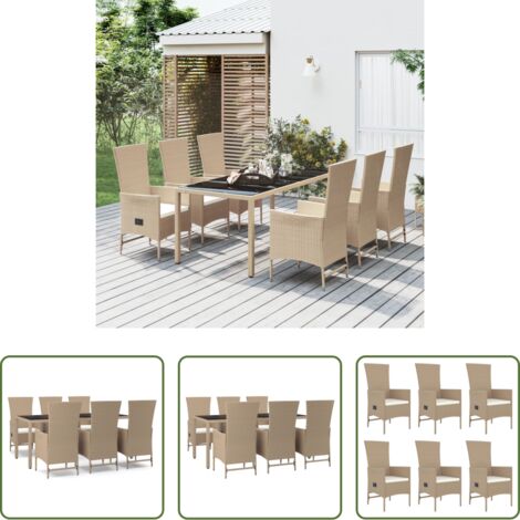 Sillas reclinables -  Set comedor de jardín 7 pzas con cojines ratán sintético beige