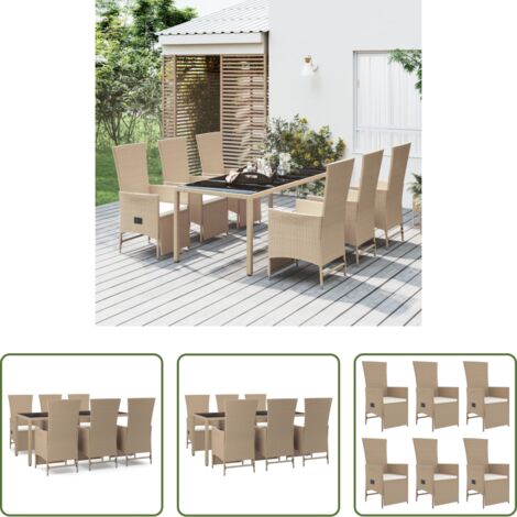 Sillas reclinables -  Set comedor de jardín 7 pzas con cojines ratán sintético beige