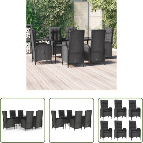 Sillas reclinables -  Set de comedor de jardín 7 pzas y cojines ratán sintético negro