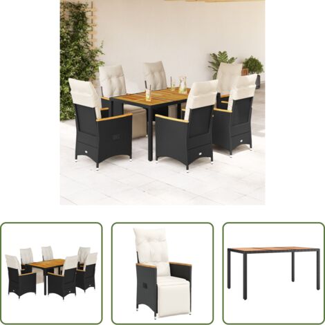 Sillas reclinables -  Set de mesa y sillas de jardín 7 pzas y cojines ratán PE negro