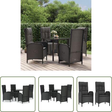 Sillas reclinables -  Set de muebles jardín 5 pzas con cojines ratán sintético negro