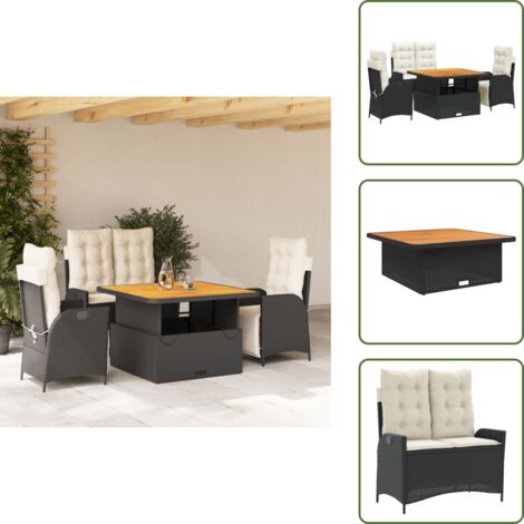 Sillas reclinables - vidaXL Juego comedor jardín 4 piezas con cojines ratán sintético negro - Banco reclinable