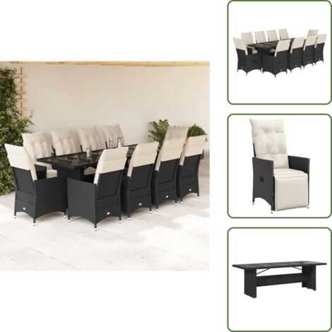 Sillas reclinables - vidaXL Set de mesa y sillas de jardín 11 pzas y cojines ratán PE negro - Mesa de jardín