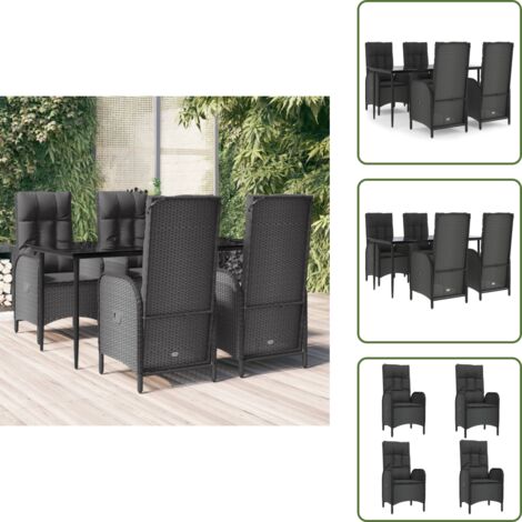 Sillas reclinables - vidaXL Set de muebles jardín 5 pzas con cojines ratán sintético negro - Muebles de jardín