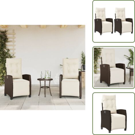 Sillas reclinables - vidaXL Sillones reclinables jardín y reposapiés 2 uds ratán PE marrón - Sillas de jardín con respaldo ajustable