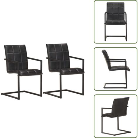 Sillas retro - vidaXL Sillas voladizas de comedor 2 unidades cuero auténtico negro - Sillas de cocina