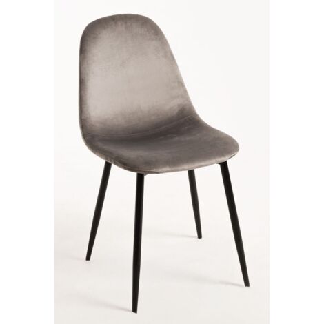 Sillas - Silla Teok Black Terciopelo - Gris claro