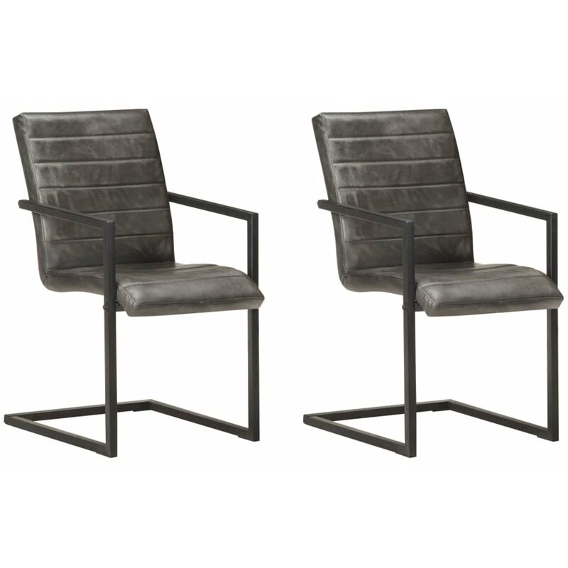 

Happyshopping - Sillas voladizas de comedor 2 unidades cuero autentico gris