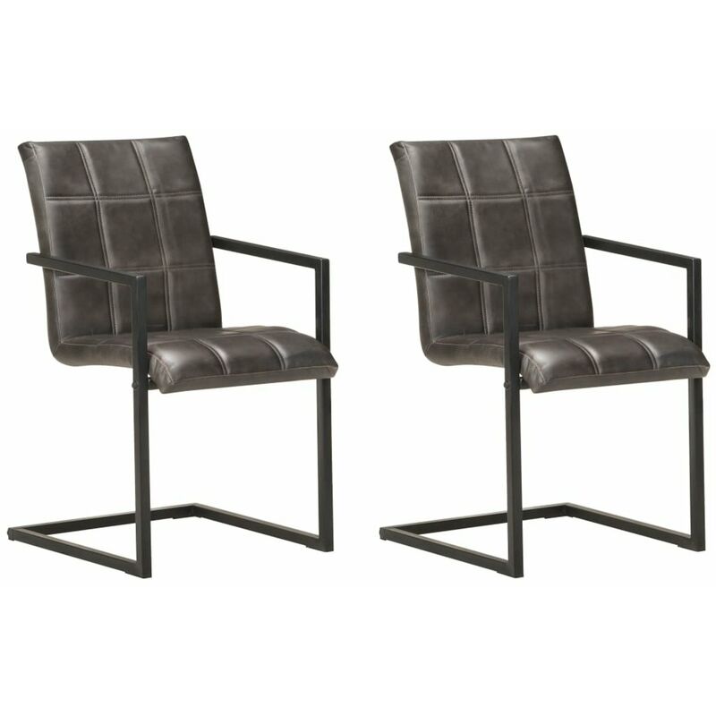 

Happyshopping - Sillas voladizas de comedor 2 unidades cuero autentico gris