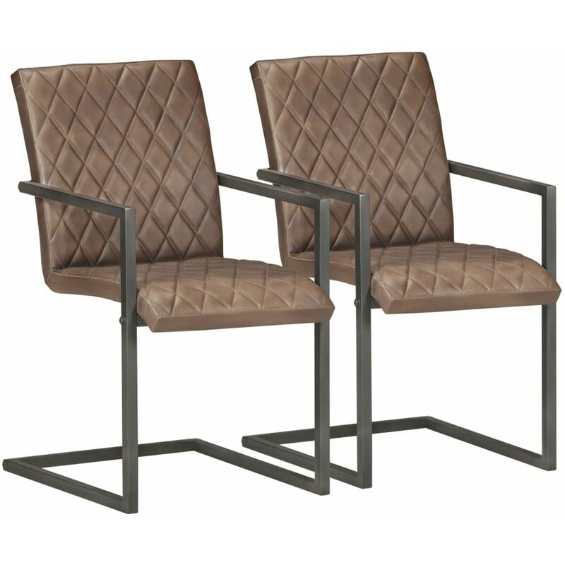 

Happyshopping - Sillas voladizas de comedor 2 unidades cuero autentico marron