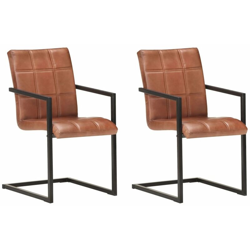 

Happyshopping - Sillas voladizas de comedor 2 unidades cuero autentico marron
