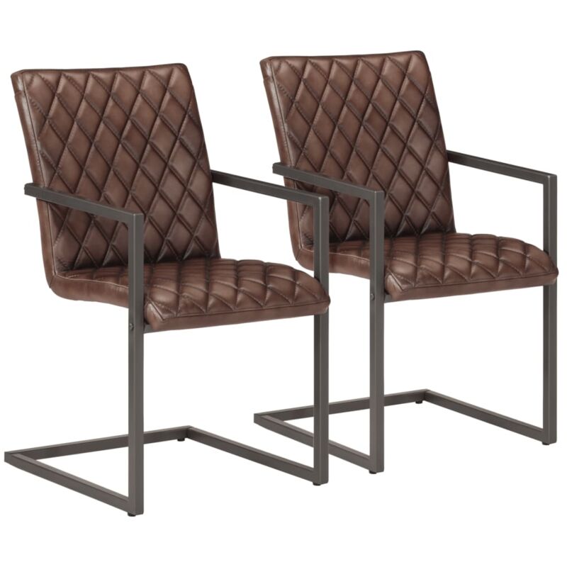 

vidaXL Sillas Voladizas de Comedor Cuero Auténtico 2 Unidades Marrón - Marrón