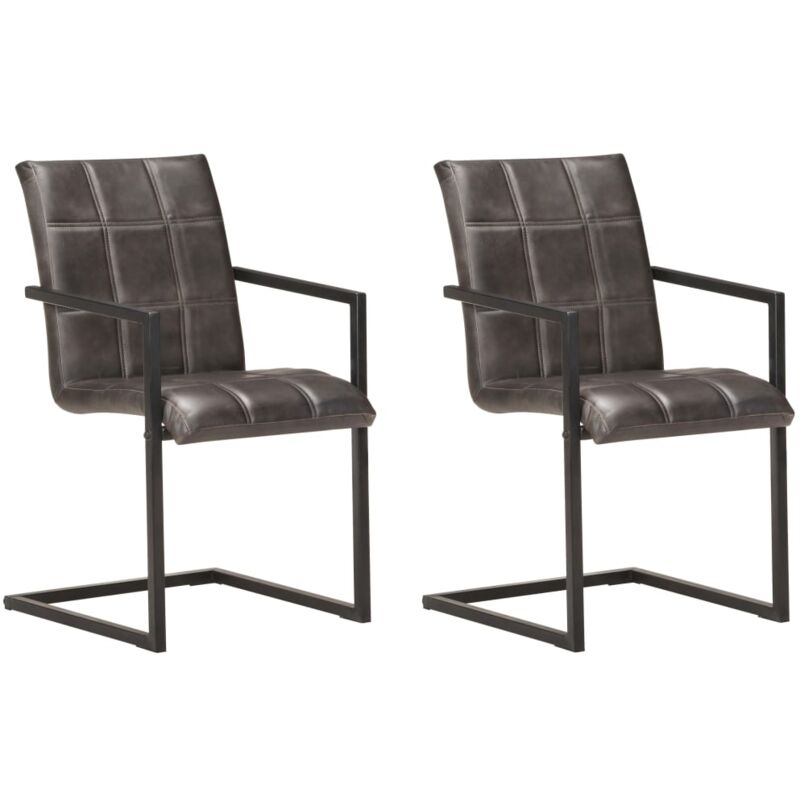 

vidaXL Sillas Voladizas de Comedor Cuero Auténtico 2 Unidades Gris - Gris