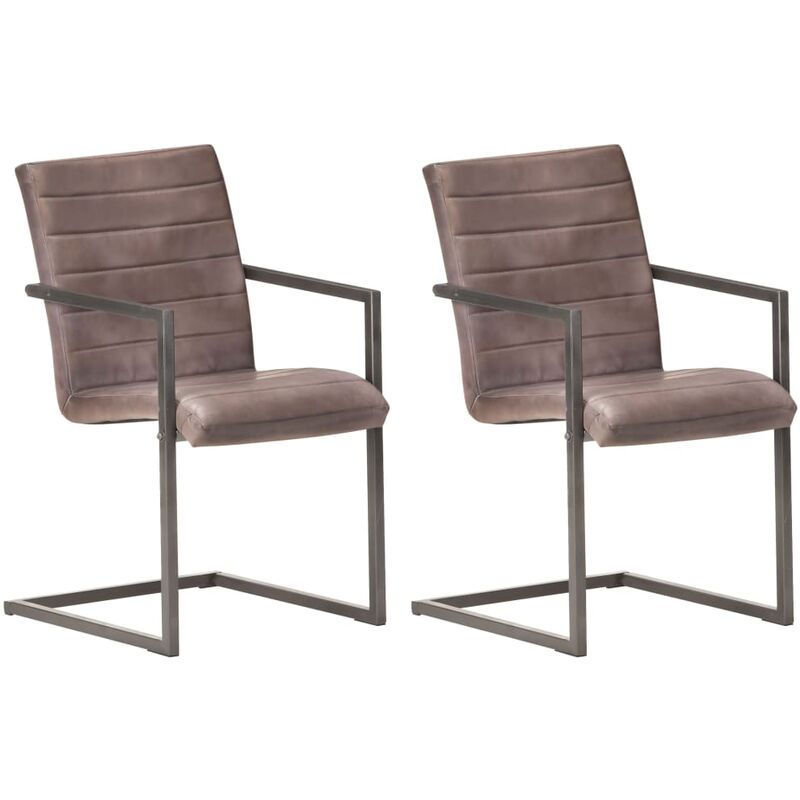 

vidaXL Sillas Voladizas de Comedor Cuero Auténtico 2 Unidades Marrón - Marrón