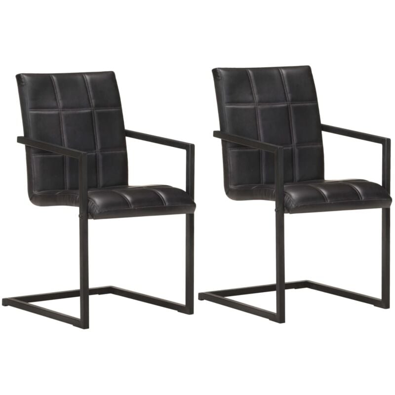 

vidaXL Sillas Voladizas de Comedor Cuero Auténtico 2 Unidades Negro - Negro