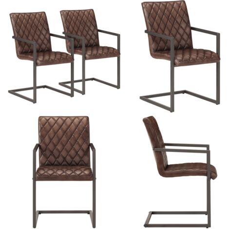 Sillas voladizas de comedor 2 unidades cuero auténtico marrón - Sillas de comedor - Sillas de cuero